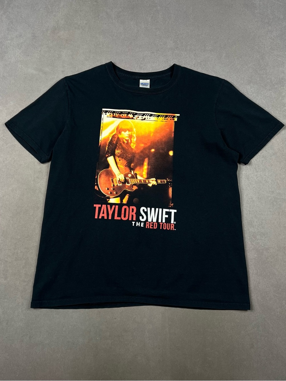 Taylor Swift Black Tee with Red and Orange Tour Graphic